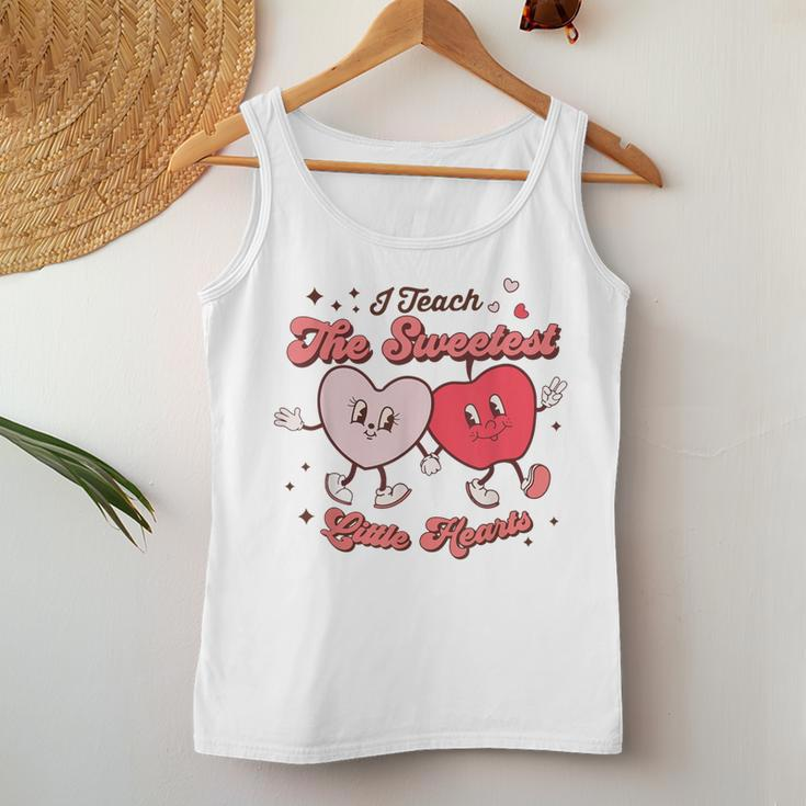 Retro Groovy I Teach The Sweetest Hearts Valentines Teachers Women Tank Top Unique Gifts