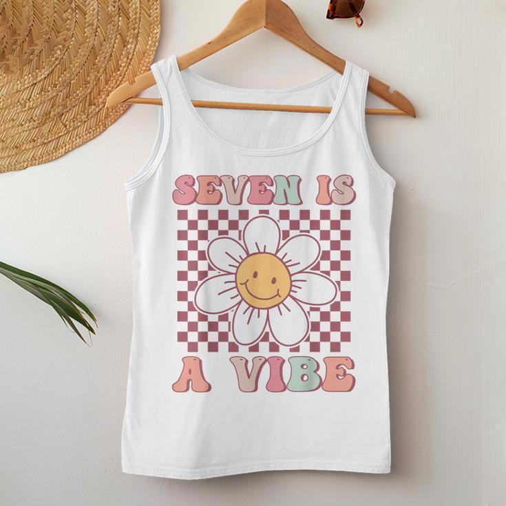 Seven Is A Vibe Cute Groovy 7Th Birthday Party Daisy Flower Women Tank Top Unique Gifts