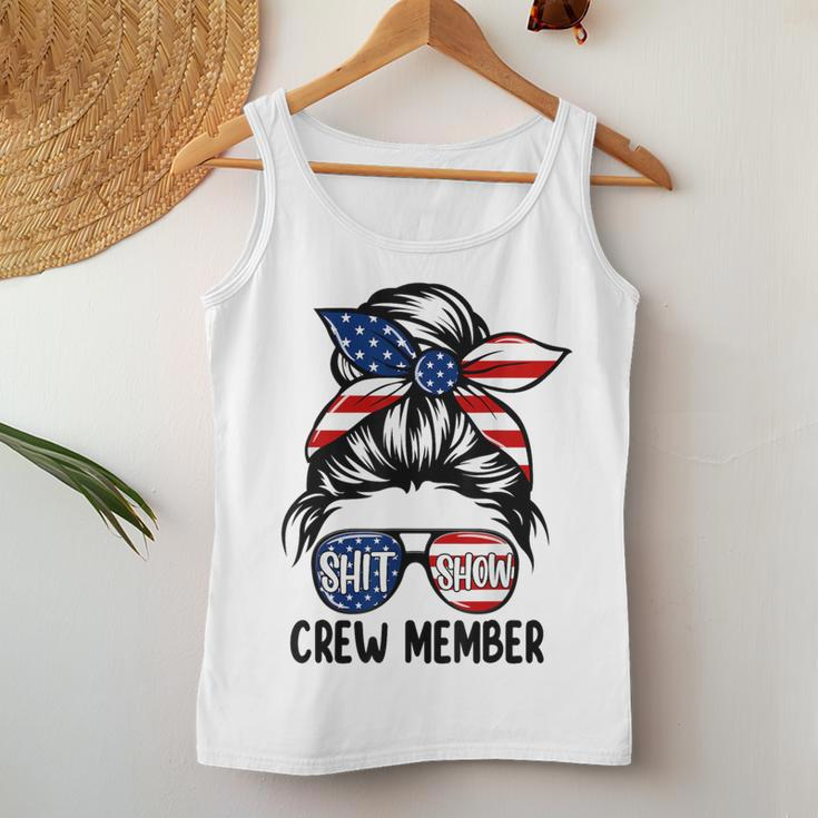Shit Show Crew Member Amerian Flag Headband Messy Bun Women Tank Top Personalized Gifts