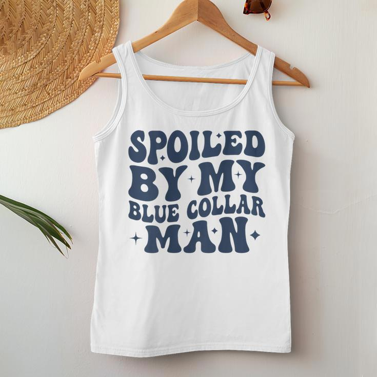 Spoiled By My Blue Collar Man Groovy Wife On Back Women Tank Top Funny Gifts