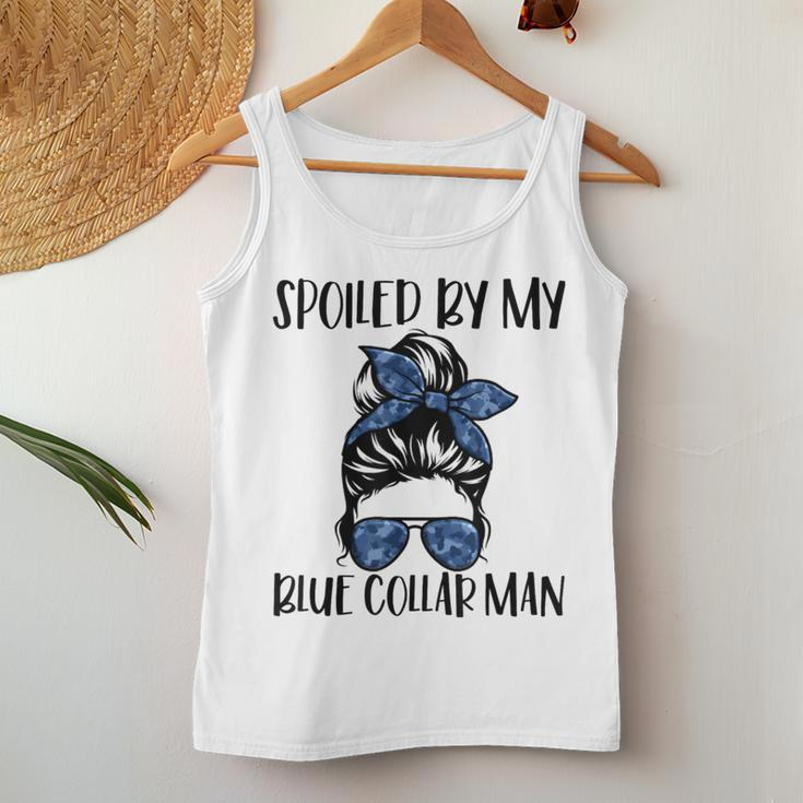 Spoiled By My Blue Collar Man Messy Bun Women Tank Top Personalized Gifts