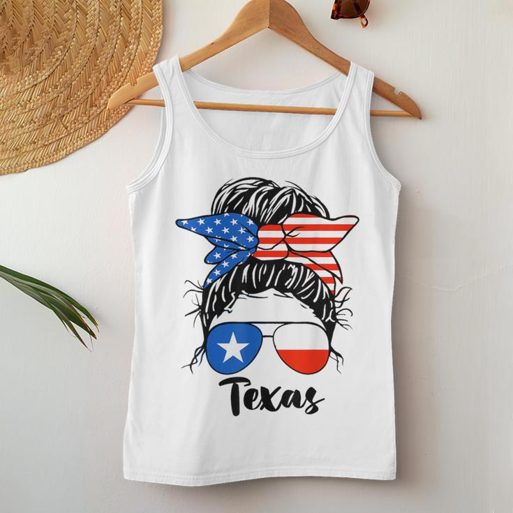 Texas State Flag Sunglasses Mom Messy Bun Hair Girl Women Tank Top Unique Gifts