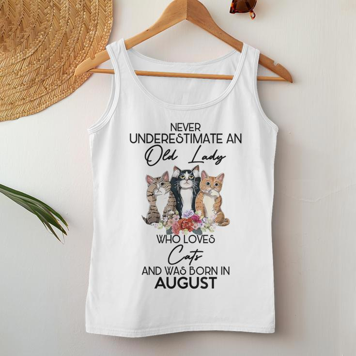 Never Underestimate An Old Lady Who Loves Cats August Women Tank Top Unique Gifts