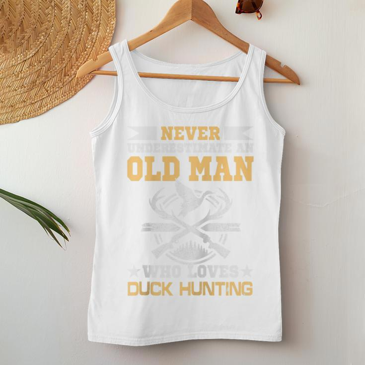 Never Underestimate An Old Man Who Loves Duck Hunting Women Tank Top Personalized Gifts