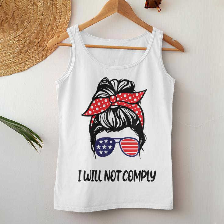 I Will Not Comply Us Flag Messy Bun Sunglasses Women's Women Tank Top Unique Gifts