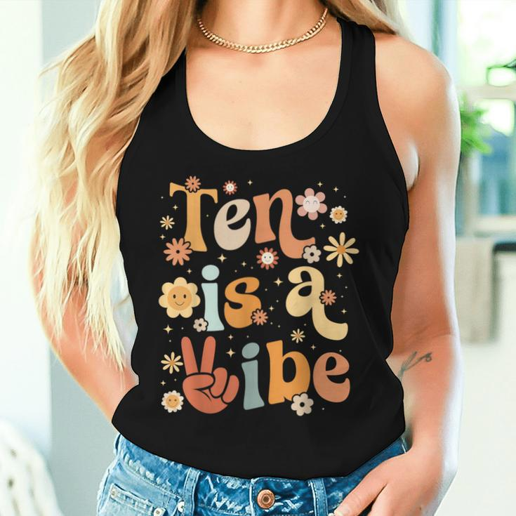10 Year Old Girl Birthday Groovy 10 Ten Is A Vibe Boho Women Tank Top Gifts for Her