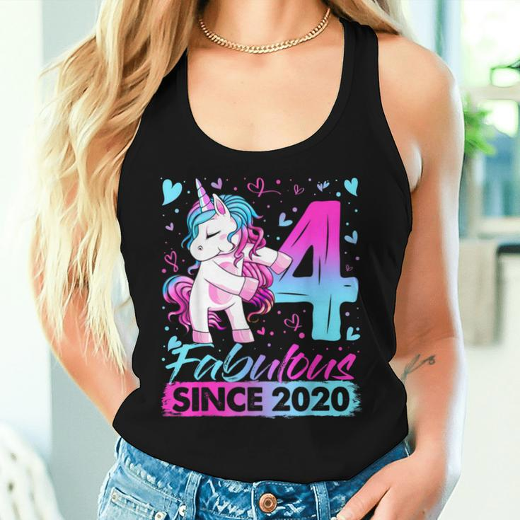 4 Years Old Flossing Unicorn 4Th Birthday Girl Party Women Tank Top Gifts for Her