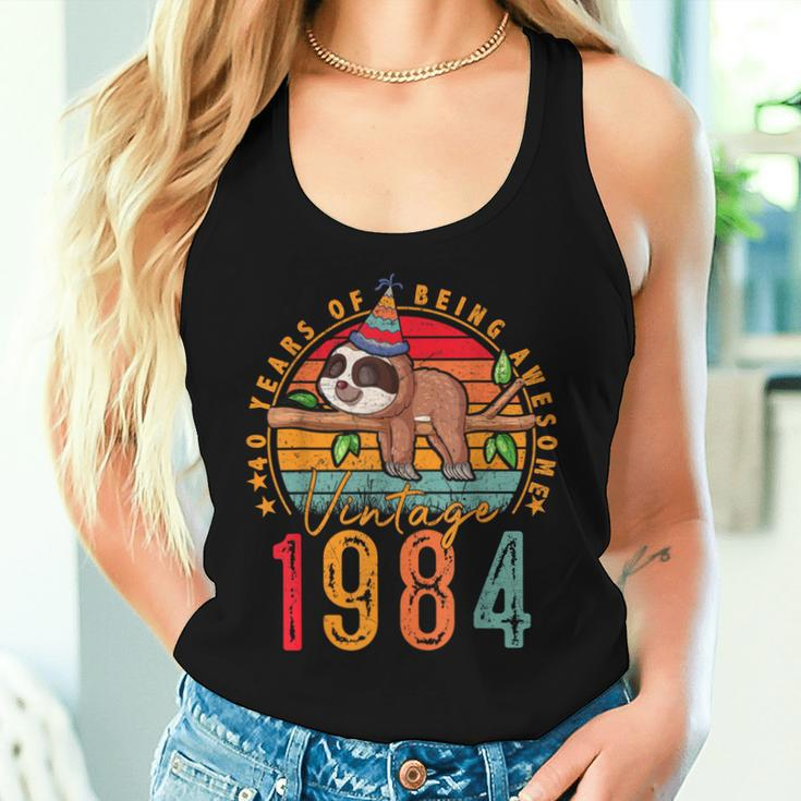 40 Years Old Sloth Lover Vintage 1984 40Th Birthday Women Tank Top Gifts for Her