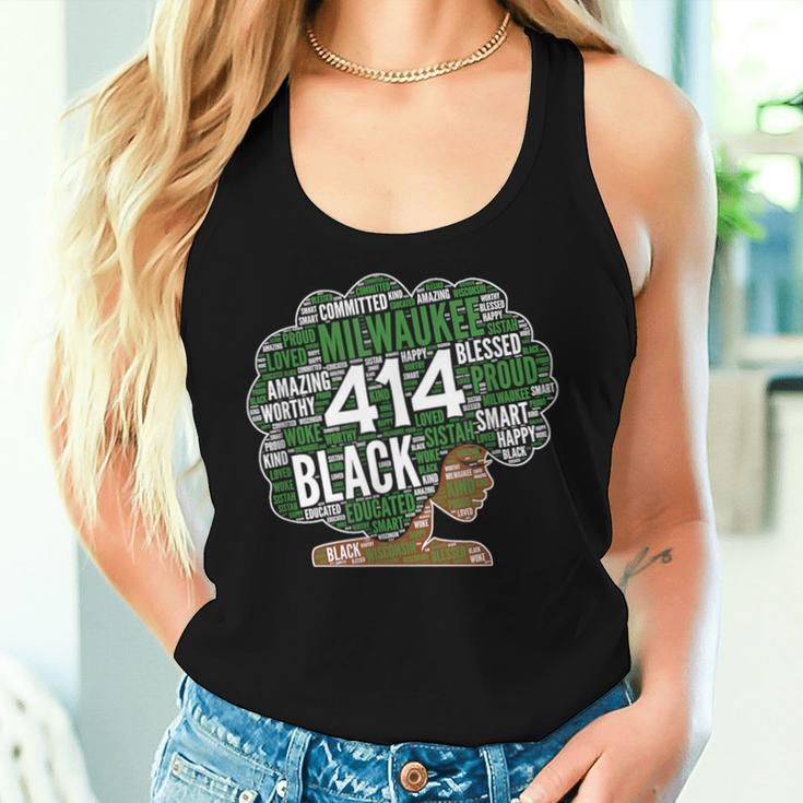 414 Milwaukee Area Code African American Woman Afro Women Tank Top Gifts for Her