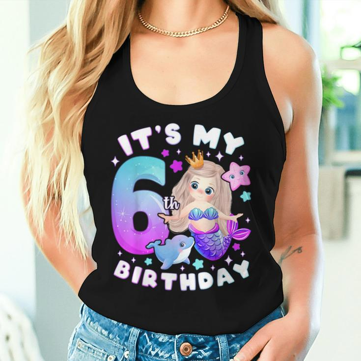 6Th Birthday Girl 6 Years Mermaid Number 6 Women Tank Top Gifts for Her
