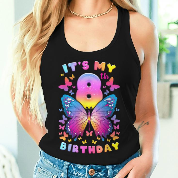 8Th Birthday Girl 8 Years Butterfly Number 8 Women Tank Top Gifts for Her