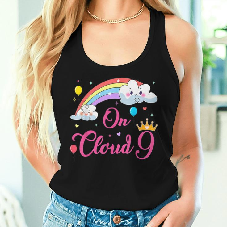 9 Year Old Birthday Decorations Rainbow On Cloud Nine 9Th Women Tank Top Gifts for Her