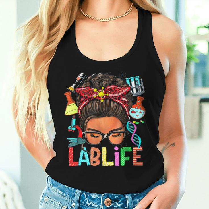 Afro Messy Bun Laboratory Life Lab Week 2024 Lab Technician Women Tank Top Gifts for Her