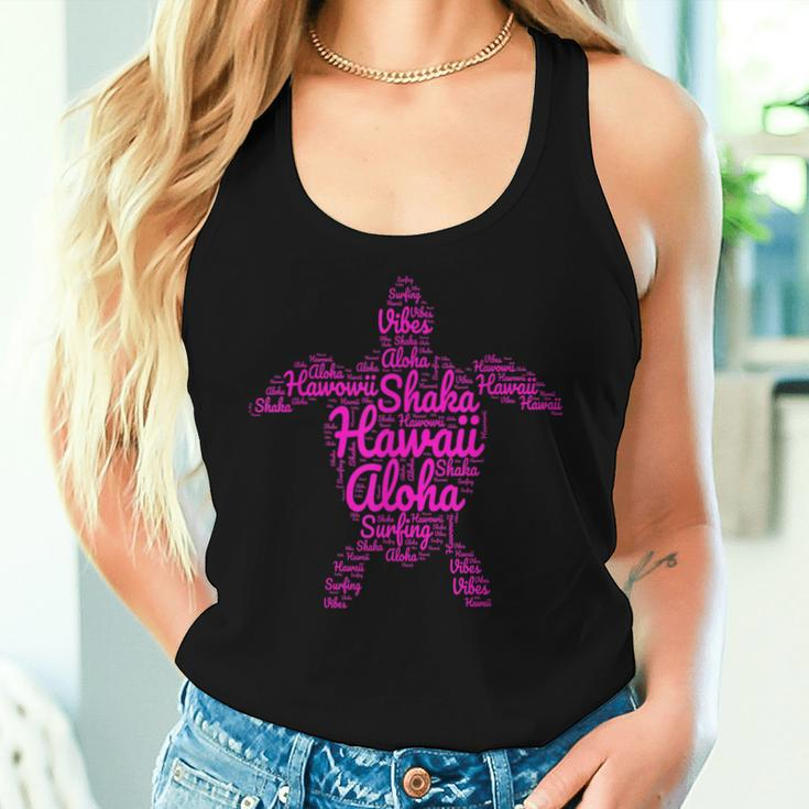 Aloha I Love Hawaii Sea Turtle Shaka Surfing Vibes Girl Pink Women Tank Top Gifts for Her