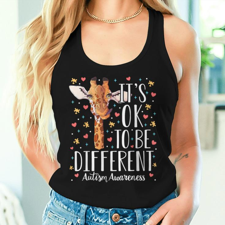 Autism Awareness Giraffe It's Ok To Be Different Autistic Women Tank Top Gifts for Her