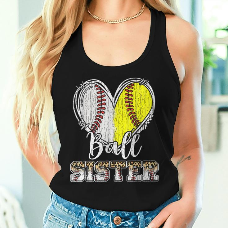 Ball Sister Heart Baseball Softball Sister Women Tank Top Gifts for Her