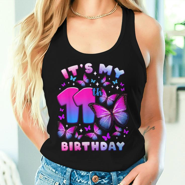 Birthday Girl 11 Year Old Butterfly Number 11 Women Tank Top Gifts for Her