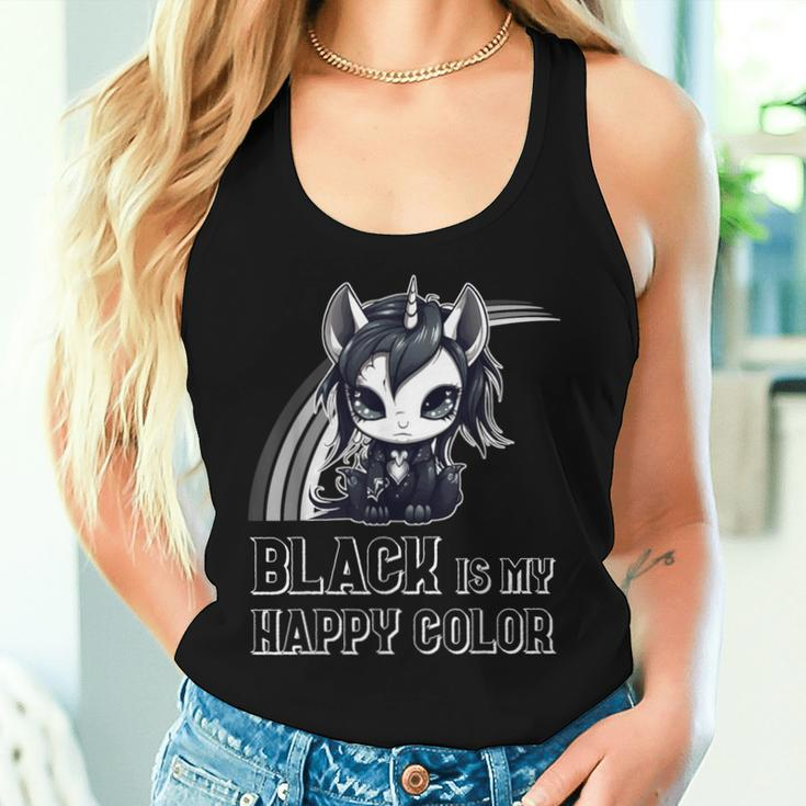 Black Is My Happy Color Goth Girl Emo Gothic Unicorn Women Tank Top Gifts for Her