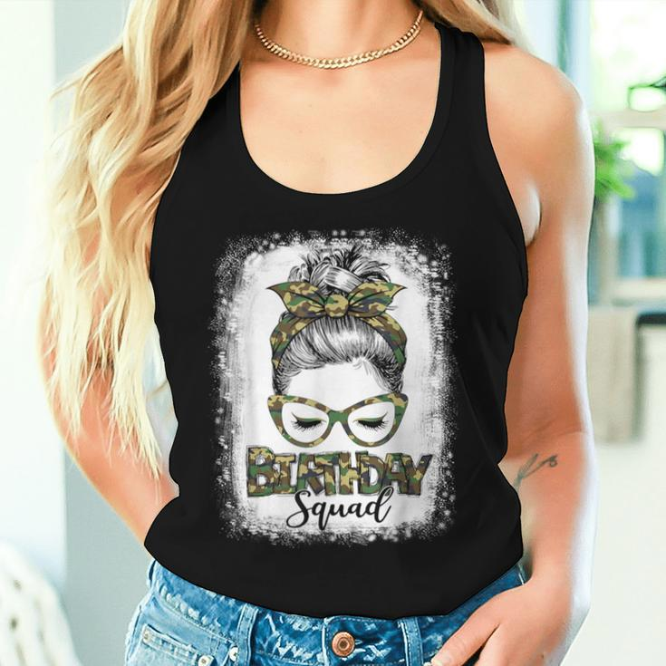 Bleached Messy Hair Bun Camouflage Birthday Squad Women Tank Top Gifts for Her
