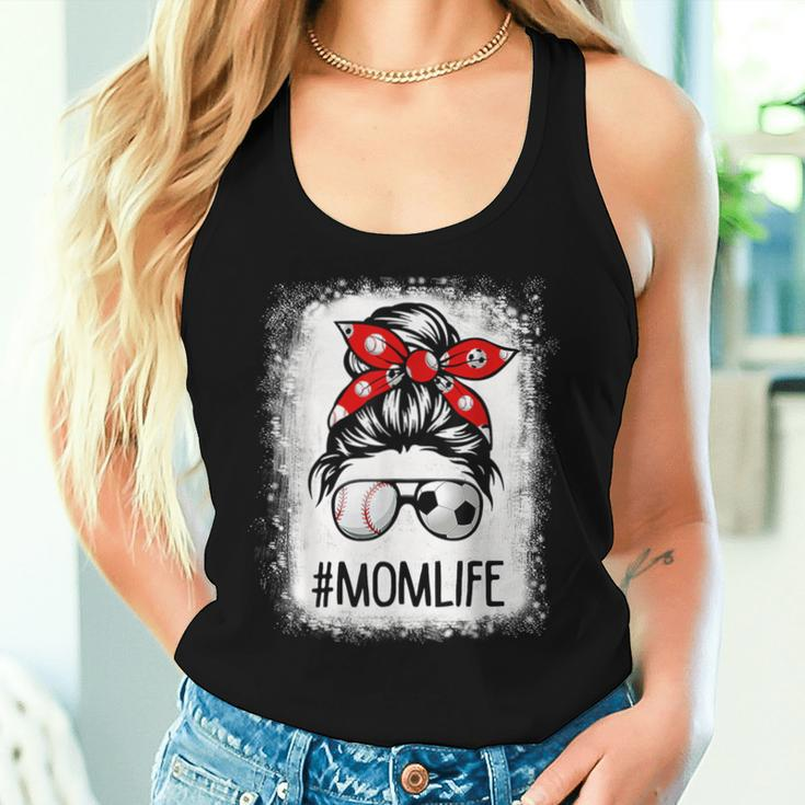 Bleached Mom Life Soccer Messy Bun Baseball Game Day Women Tank Top Gifts for Her