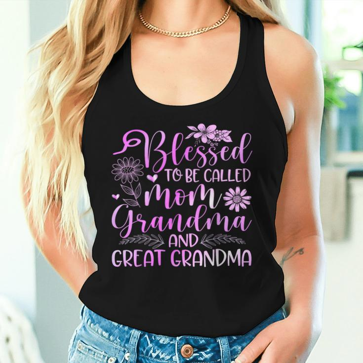 Blessed To Be Called Mom Grandma And Great Grandma Flower Women Tank Top Gifts for Her