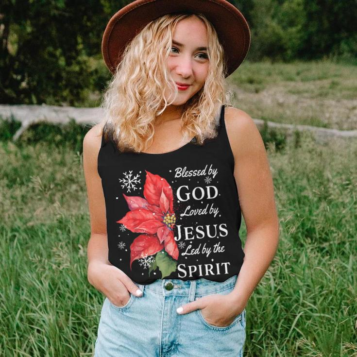 Blessed By God Loved By Jesus Christmas Poinsettia Women Tank Top Gifts for Her