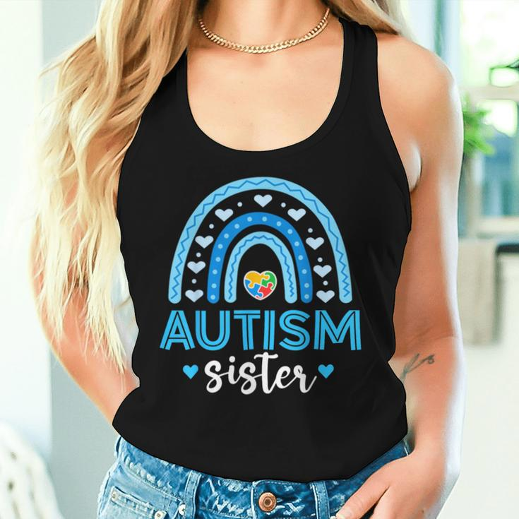 Blue Rainbow Autism Awareness Sister Heart Puzzle For Girls Women Tank Top Gifts for Her