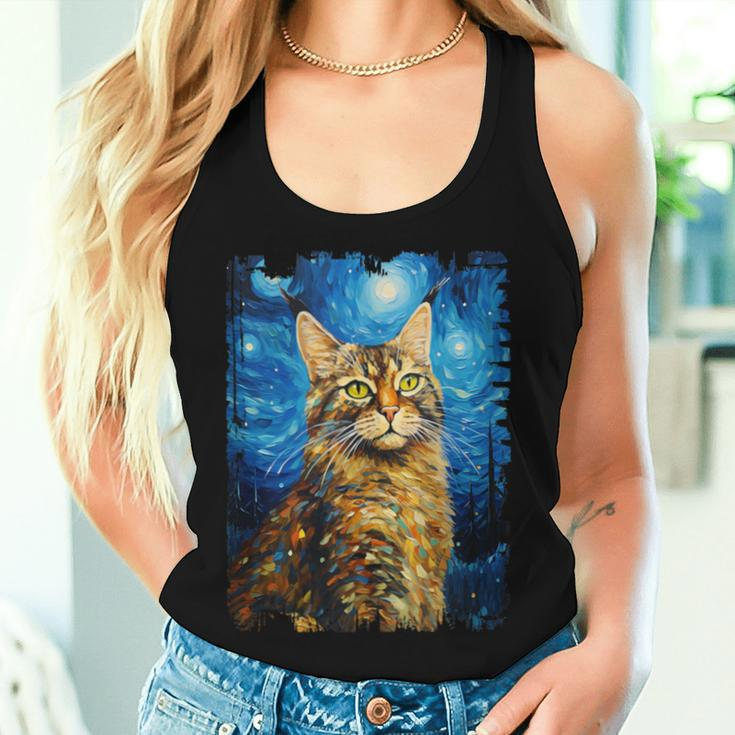 Bobcat Starry Night Painting Mom Dad Women Tank Top Gifts for Her