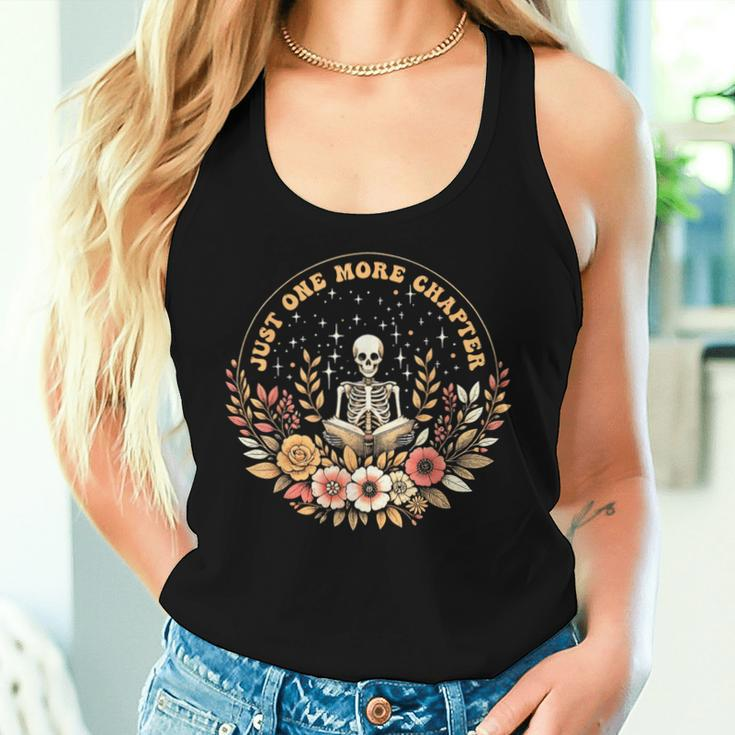 Boho Flower Skeleton Reading Book Just One More Chapter Women Tank Top Gifts for Her