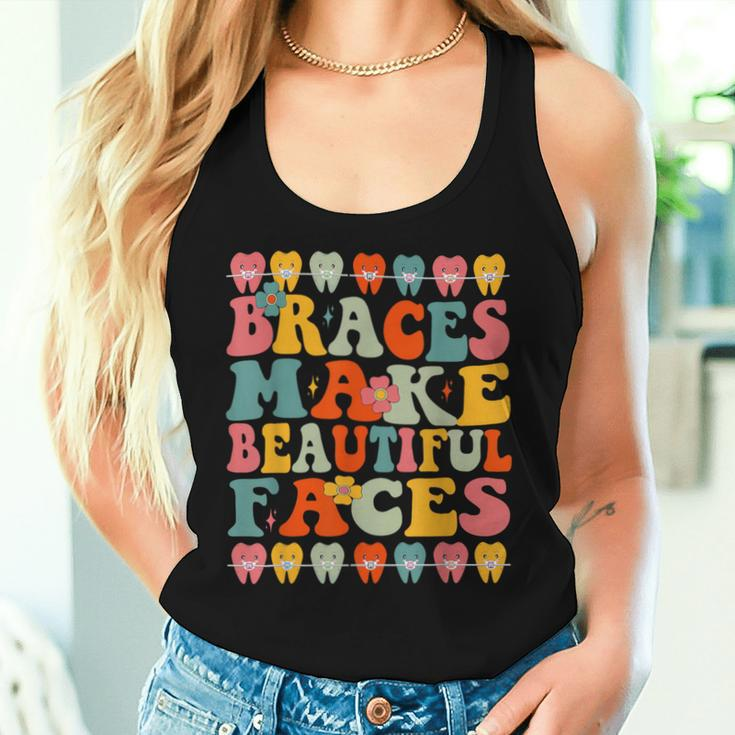 Braces Make Beautiful Faces Groovy Orthodontist Women Tank Top Gifts for Her