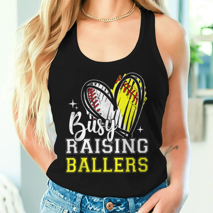 Busy Raising Ballers Heart Softball Baseball Mom Women Tank Top Gifts for Her