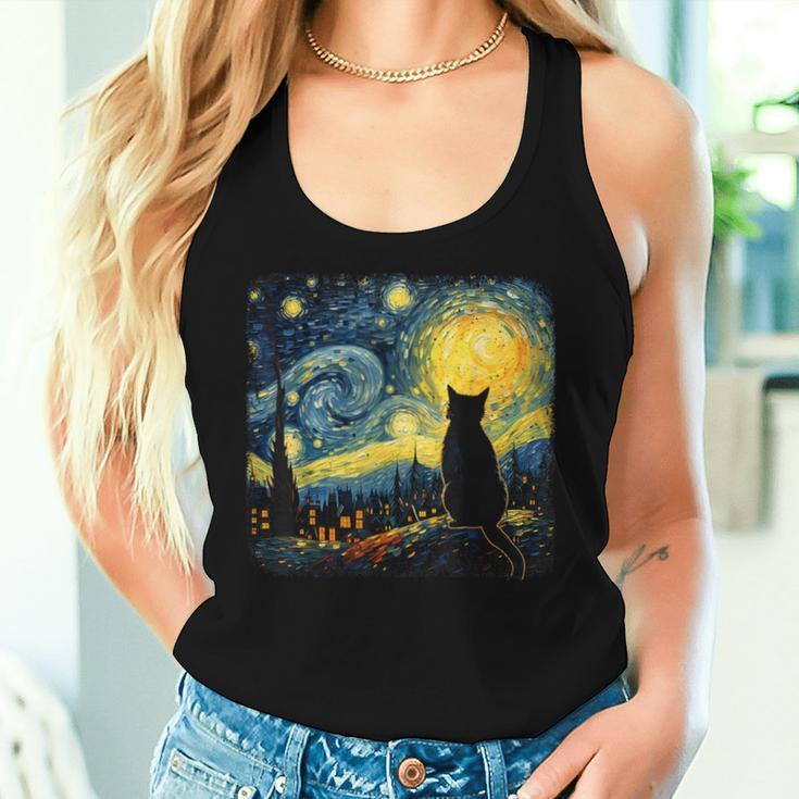 Cat Starry Night Van Gogh Cat For Cat Lover Cat Mom Cat Dad Women Tank Top Gifts for Her