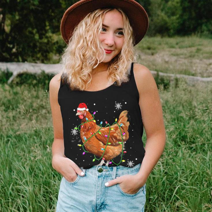 Chickens Christmas Tree Santa Hat Lights Xmas Women Tank Top Gifts for Her