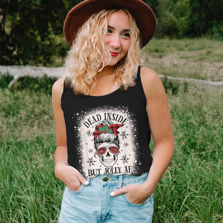 Christmas Messy Bun Skull Dead Inside But Jolly Af Women Tank Top Gifts for Her