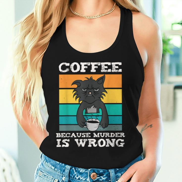Coffee Because Murder Is Wrong Black Vintage Cat Women Tank Top Gifts for Her