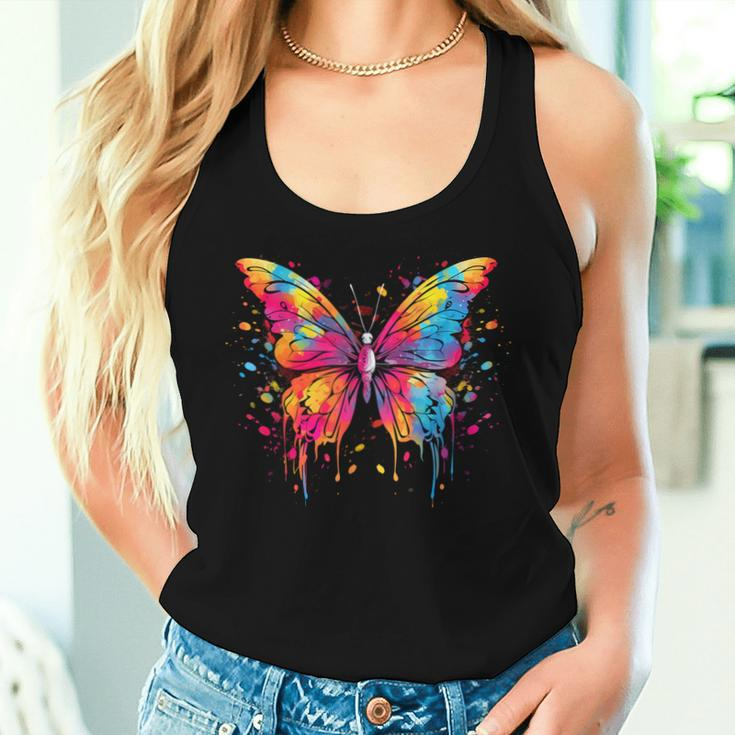 Cool Butterfly On Colorful Painted Butterfly Women Tank Top Gifts for Her