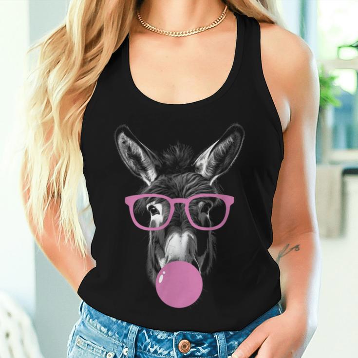 Cool Donkey Face Eating Gum And Makes A Bubble Cute Donkey Women Tank Top Gifts for Her