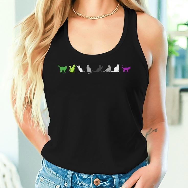Cute Aroace Pride Cat Lgbtq Aro Ace Boho Aromantic Asexual Women Tank Top Gifts for Her