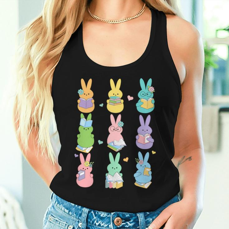 Cute Teacher Bunny Reading Book Outfit Happy Easter Teacher Women Tank Top Gifts for Her