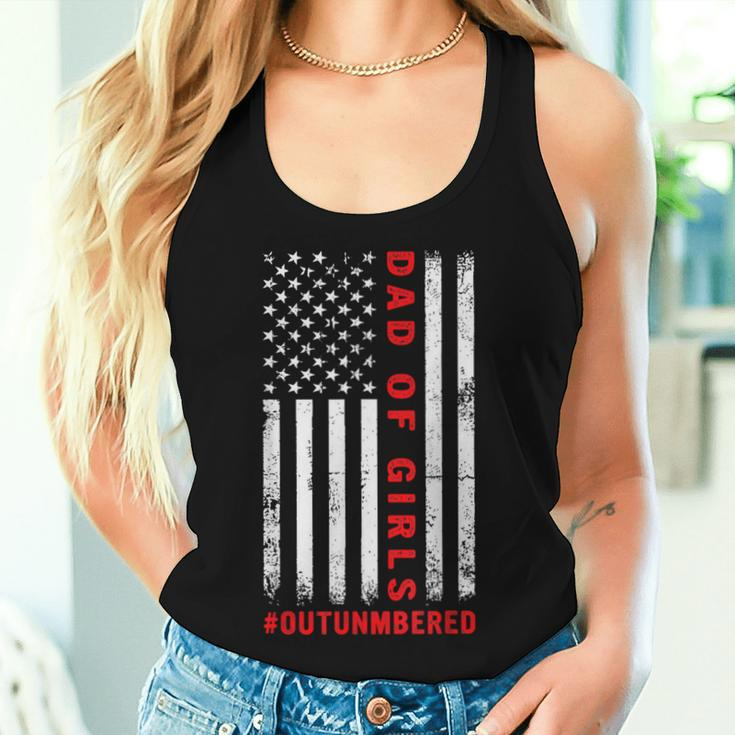 Dad Of Girls Outnumbered Vintage American Flag 4Th Of July Women Tank Top Gifts for Her
