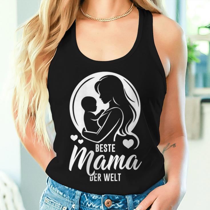 Damen Beste Mama Der Welt – Silhouette Mutter Baby Kind Geschenk Mit-Ausschnitt Tank Top Frauen Geschenke für Sie