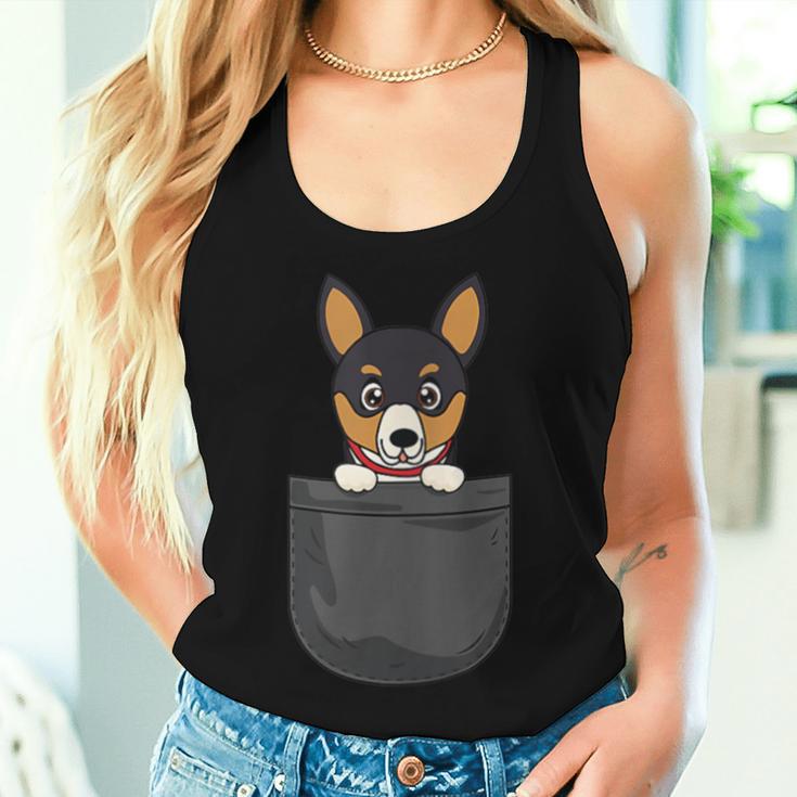 Damen Ratten-Terrier Mama Papa Hund In Der Tasche Süßes Lustiges Mit-Ausschnitt Tank Top Frauen Geschenke für Sie