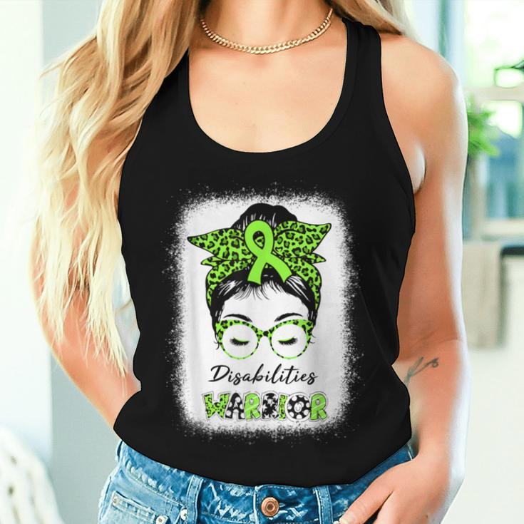 Disability Awareness Month Messy Bun Warrior Green Ribbon Women Tank Top Gifts for Her