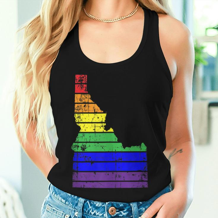 Distressed State Of Idaho Lgbt Rainbow Gay Pride Women Tank Top Gifts for Her