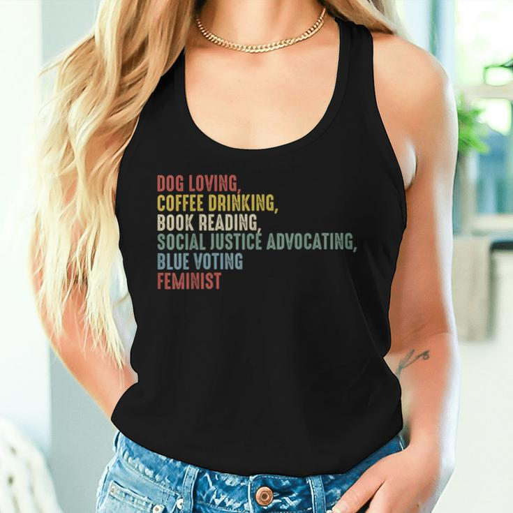 Dog Loving Coffee Drinking Book Reading Social Justice Women Tank Top Gifts for Her