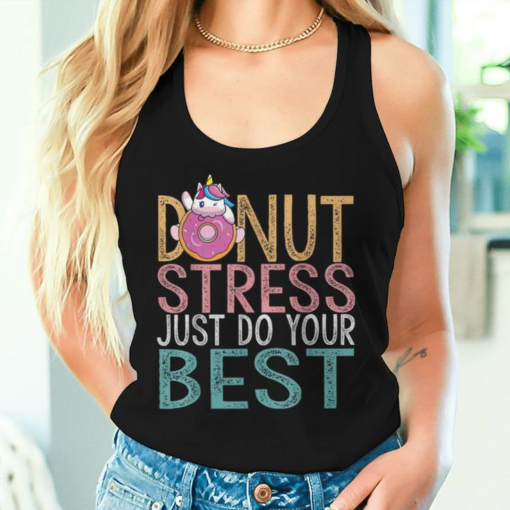 Donut Stress Just Do Your Best Testing Day Teacher Unicorn Women Tank Top Gifts for Her