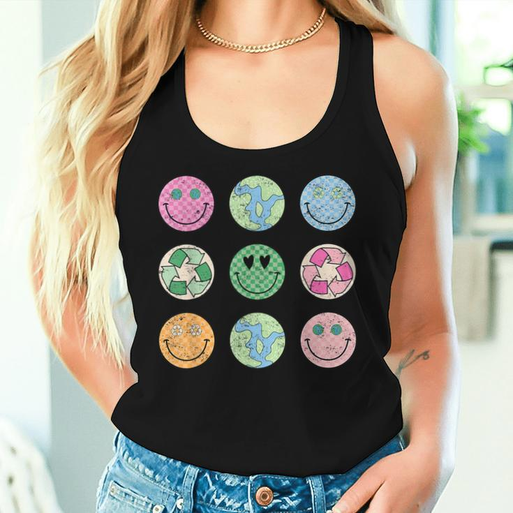 Earth Day Everyday Groovy Face Recycle Save Our Planet Women Tank Top Gifts for Her