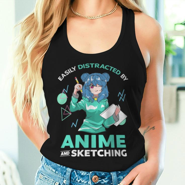 Easily Distracted By Anime And Sketching Anime Girl Drawing Women Tank Top Gifts for Her