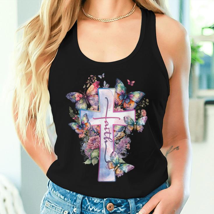 Faith-Cross Floral Butterflies Christ Flowers Religious Women Tank Top Gifts for Her