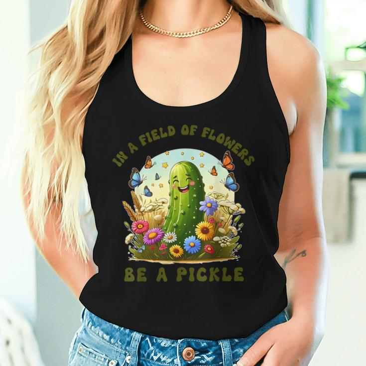 In A Field Of Flowers Be A Pickle Butterfly Floral Women Tank Top Gifts for Her